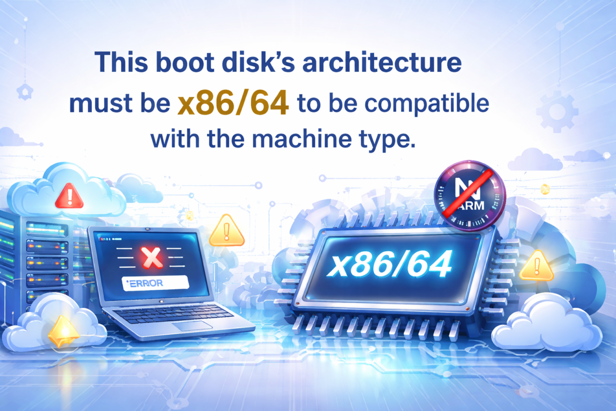 This boot disk’s architecture must be x86/64 to be compatible with the machine type.